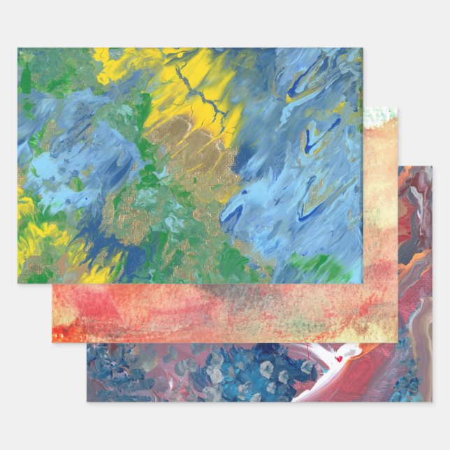 Feuille De Papier Cadeau Trois peintures acryliques abstraites (Lot)