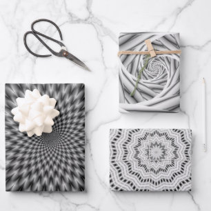 Feuille De Papier Cadeau Trois résumés fractaux en monochrome