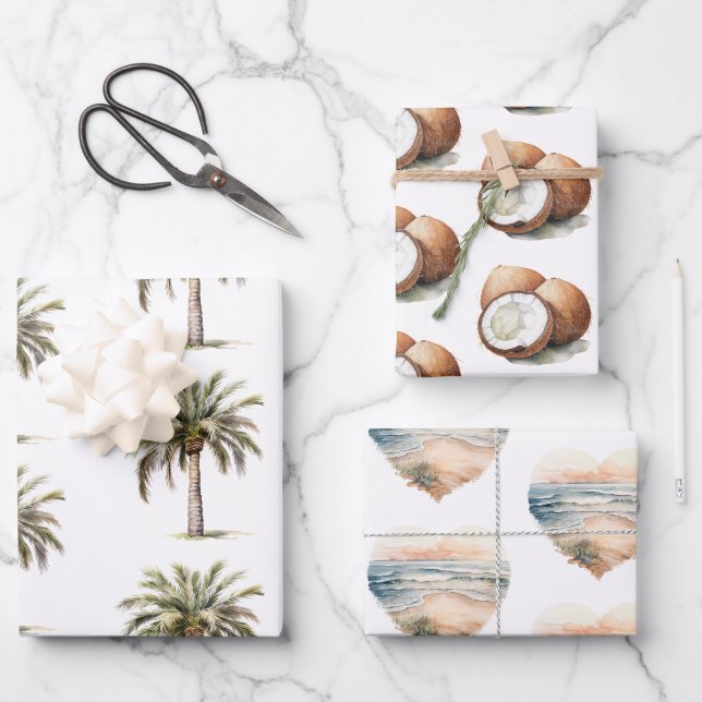 Feuille De Papier Cadeau Tropical Aloha Beach Cocots Palm Tree Mariage (Recto)