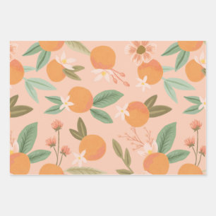Feuille De Papier Cadeau Tropical Citrus Floral Rose