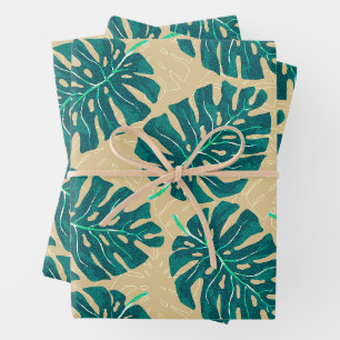 Feuille De Papier Cadeau Tropical Palm Turquoise Beige