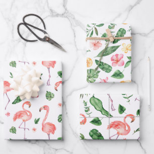 Feuille De Papier Cadeau Tropical rose Flamingo