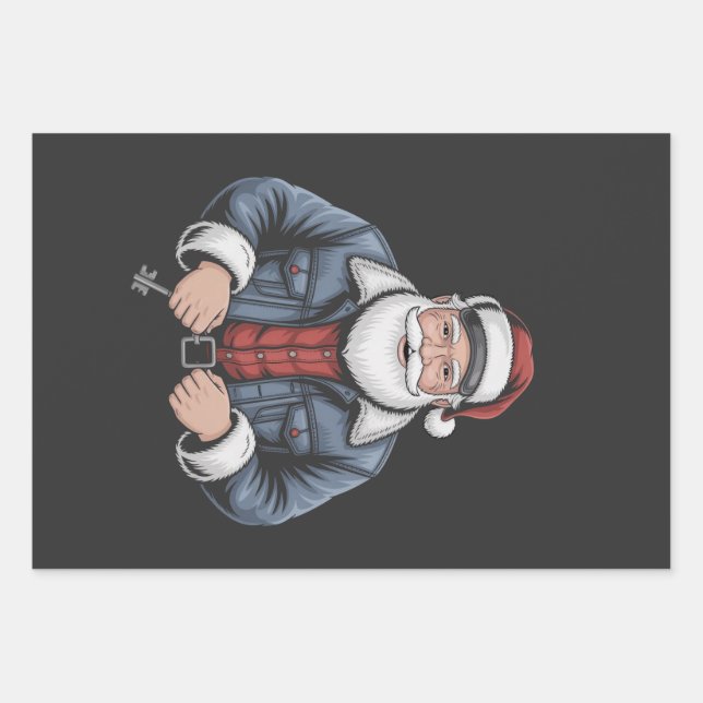 Feuille De Papier Cadeau Trucker Santa Claus Funny Camion Conduite Noël (Devant)