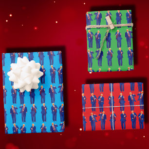 Feuille De Papier Cadeau Trump Danse Drôle Trump Danser Cadeau Bleu
