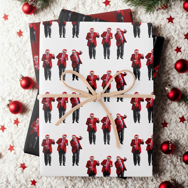 Feuille De Papier Cadeau Trump Santa Hat Danse Noël Noir Rouge Blanc (Créateur téléchargé)
