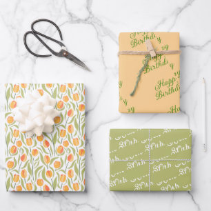 Feuille De Papier Cadeau Tulipes printanières Festives Florales coordonnées