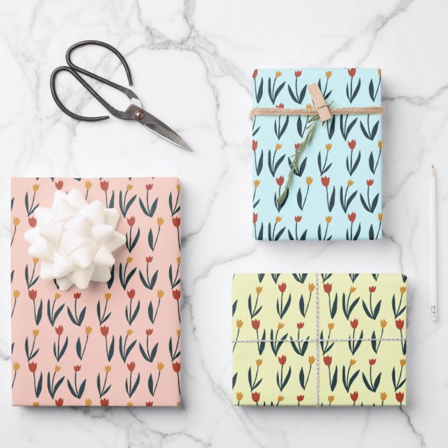 Feuille De Papier Cadeau Tulipes simples Pâques Printemps Floral modèle cad (Recto)