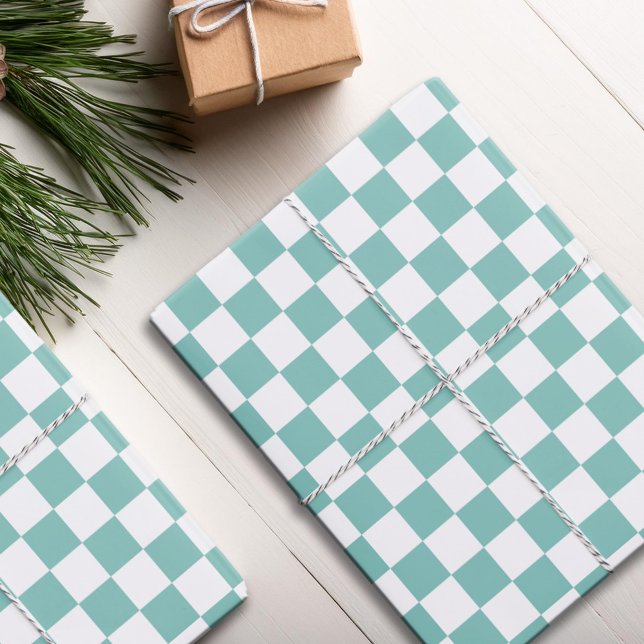 Feuille De Papier Cadeau Turquoise À damiers Motif (Créateur téléchargé)