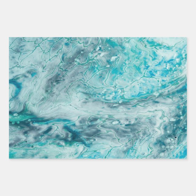 Feuille De Papier Cadeau Turquoise Abstrait Paint Pour Art (Devant)