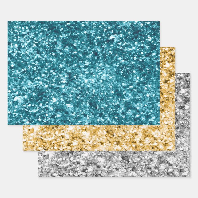Feuille De Papier Cadeau Turquoise Aqua Blue Parties scintillant étincelle (Lot)