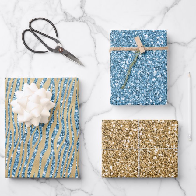 Feuille De Papier Cadeau Turquoise Aqua Parties scintillant Gold Sparkle Ze (Recto)