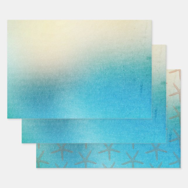 Feuille De Papier Cadeau Turquoise Blanc Aqua Blue Starfish Beach Mariage (Lot)