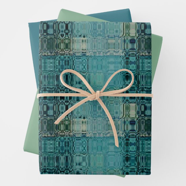 Feuille De Papier Cadeau Turquoise bleu MVB - Verre Faux (En situation)