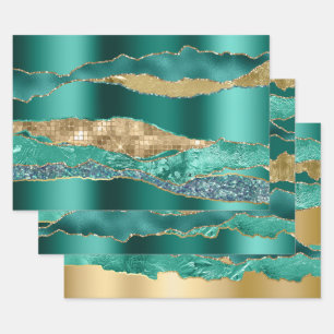 Feuille De Papier Cadeau Turquoise bleu parties scintillant or métal feuill