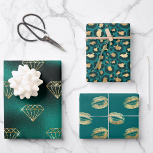 Feuille De Papier Cadeau Turquoise et or