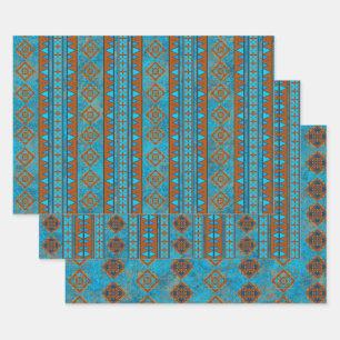 Feuille De Papier Cadeau Turquoise géométrique des pics de montagne du Su