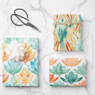 Feuille De Papier Cadeau Turquoise Mandarine Abstrait Bijou Floral