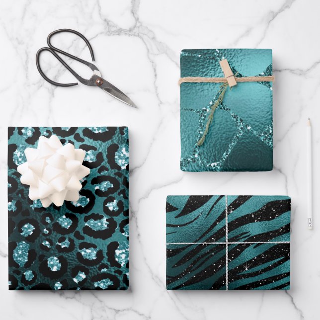 Feuille De Papier Cadeau Turquoise Ombre Glam Parties scintillant Poster de (Recto)