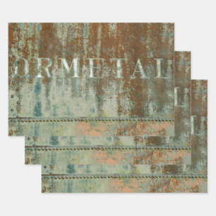 Feuille De Papier Cadeau Turquoise Rustique Brown Texture Vintage Typograph