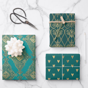 Feuille De Papier Cadeau Turquoise - Sarcelle et Or Paris