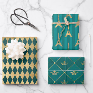 Feuille De Papier Cadeau Turquoise - Sarcelle et Or sur le thème de Paris