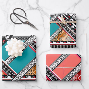 Feuille De Papier Cadeau Turquoise - Turquoise et Coral Vintage Motif rétro
