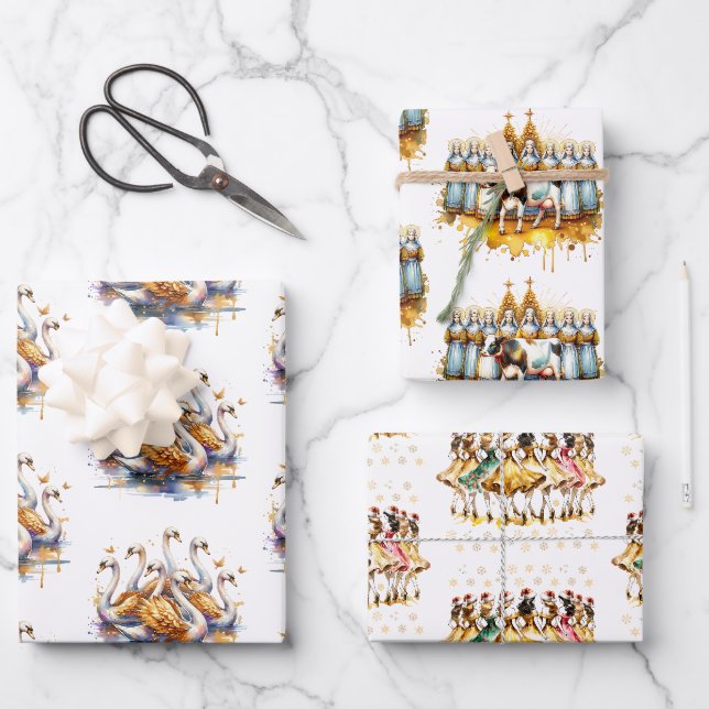 Feuille De Papier Cadeau Twelve Days of Christmas Festive Gold (Recto)