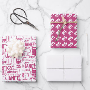 Feuille De Papier Cadeau Type de nom Pink White Word Cloud Enveloppement Pa
