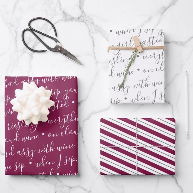 Feuille De Papier Cadeau Typographie Cadeau Vin Cute (Recto)