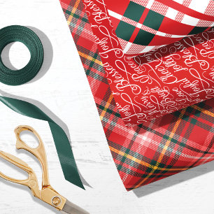 Feuille De Papier Cadeau Typographie de Noël en plastique rouge et vert