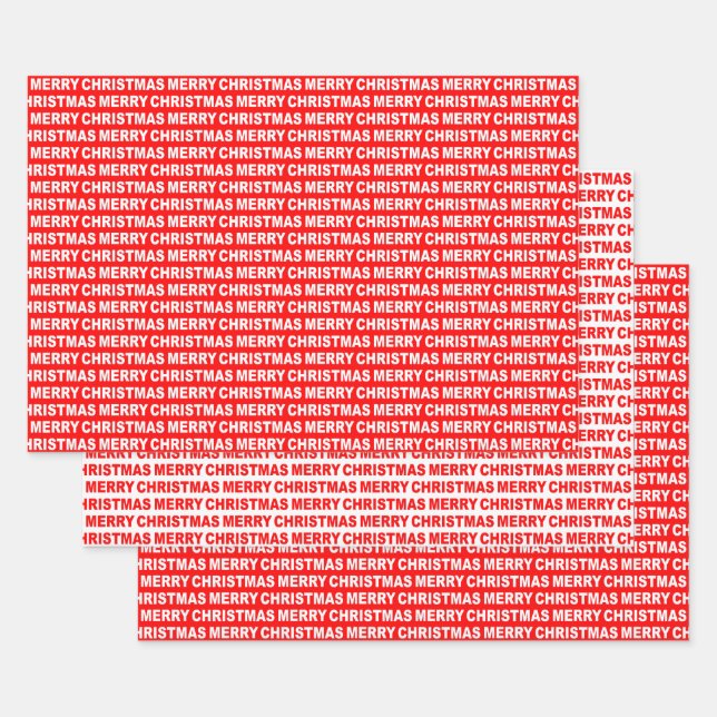Feuille De Papier Cadeau Typographie de Noël rouge et blanc (Lot)