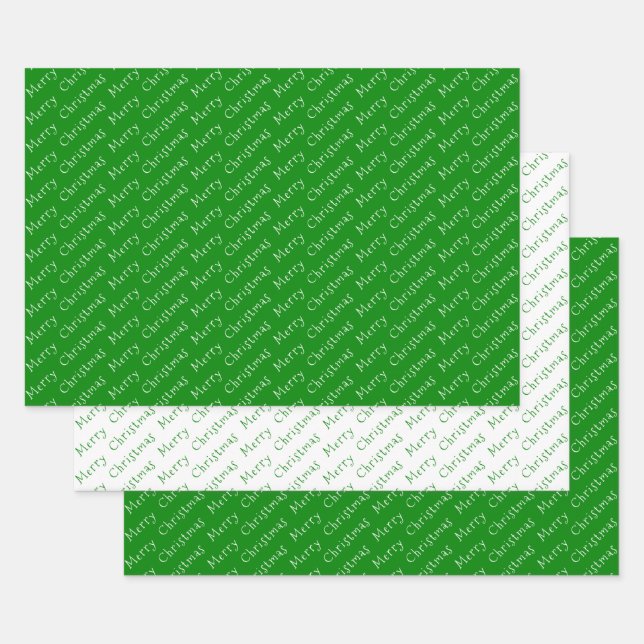 Feuille De Papier Cadeau Typographie de Noël Vert et blanc (Lot)