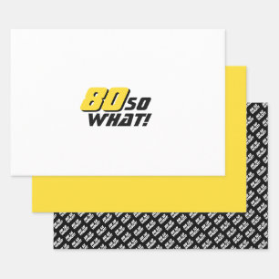 Feuille De Papier Cadeau Typographie moderne noir jaune 80e anniversaire