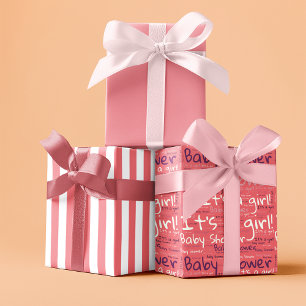 Feuille De Papier Cadeau Typographie simple C'est un Baby shower de fille
