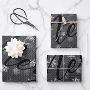 Feuille De Papier Cadeau ULTRA Moderne   Gray Black Joyeux Noël