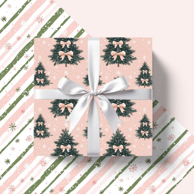 Feuille De Papier Cadeau Un Arbre De Noël Rose Et Vert Vend Des Sucres de c (Créateur téléchargé)