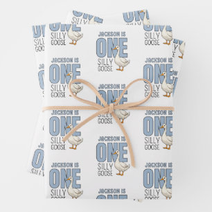 Feuille De Papier Cadeau Un Canard Fou Bleu Moderne Personnalisé Premier An