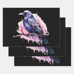 Feuille De Papier Cadeau Un Corbeau noir sur une branche