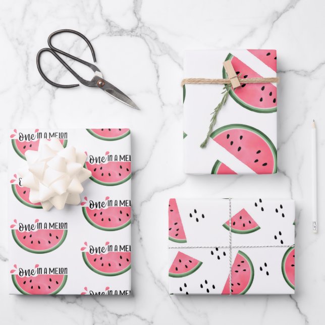 Feuille De Papier Cadeau Un Dans Un Melon Watermelon Motif Anniversaire (Recto)