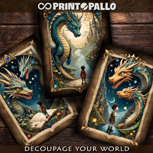 Feuille De Papier Cadeau Un enfant et des dragons dans un monde fantastique