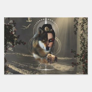 Feuille De Papier Cadeau Un loup génial avec fée