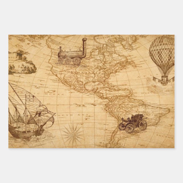Feuille De Papier Cadeau Une belle photo d'une vieille carte de l'Amérique (Devant 2)