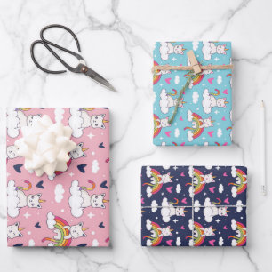 Feuille De Papier Cadeau Unicorn Cat Rainbow Motif mignonne Saint Valentin
