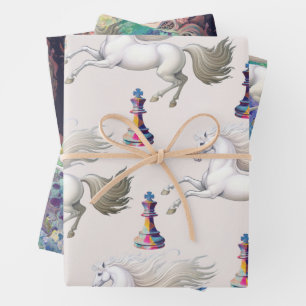 Feuille De Papier Cadeau Unicorne arc-en-ciel Queen échecs Floral