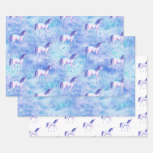 Feuille De Papier Cadeau Unicorne blanche violette