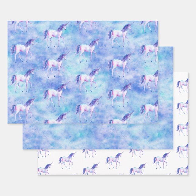Feuille De Papier Cadeau Unicorne blanche violette (Lot)