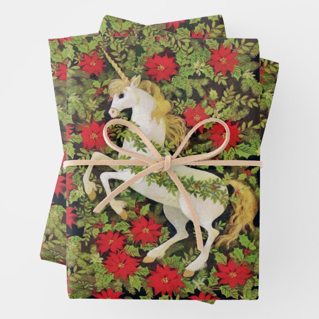 Feuille De Papier Cadeau Unicorne de Noël (En situation)