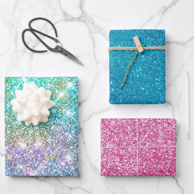 Feuille De Papier Cadeau unicorne élégante turquoise irisée (Recto)