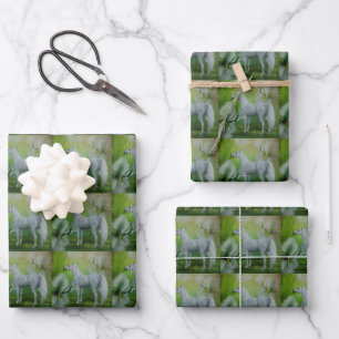 Feuille De Papier Cadeau Unicorne Et Fleurs Lys