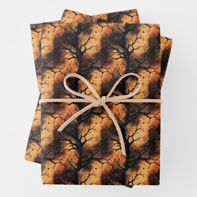 Feuille De Papier Cadeau Unique classique éffrayant Halloween forêt hantée (En situation)